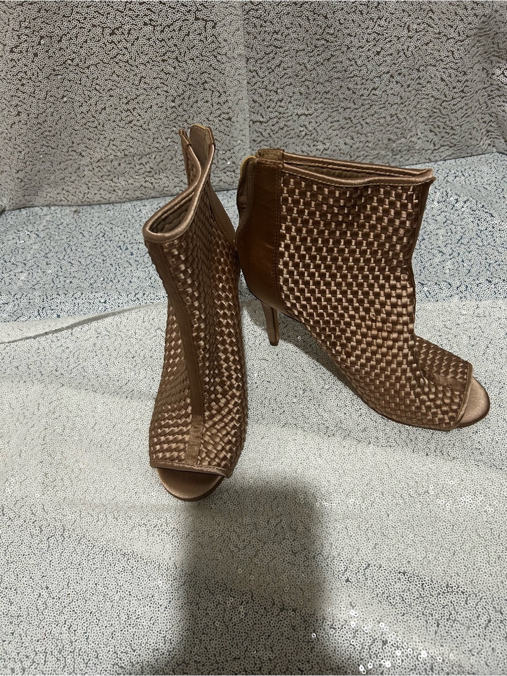 Nine West Woven Peep-Toe Ankle Booties in golden brown